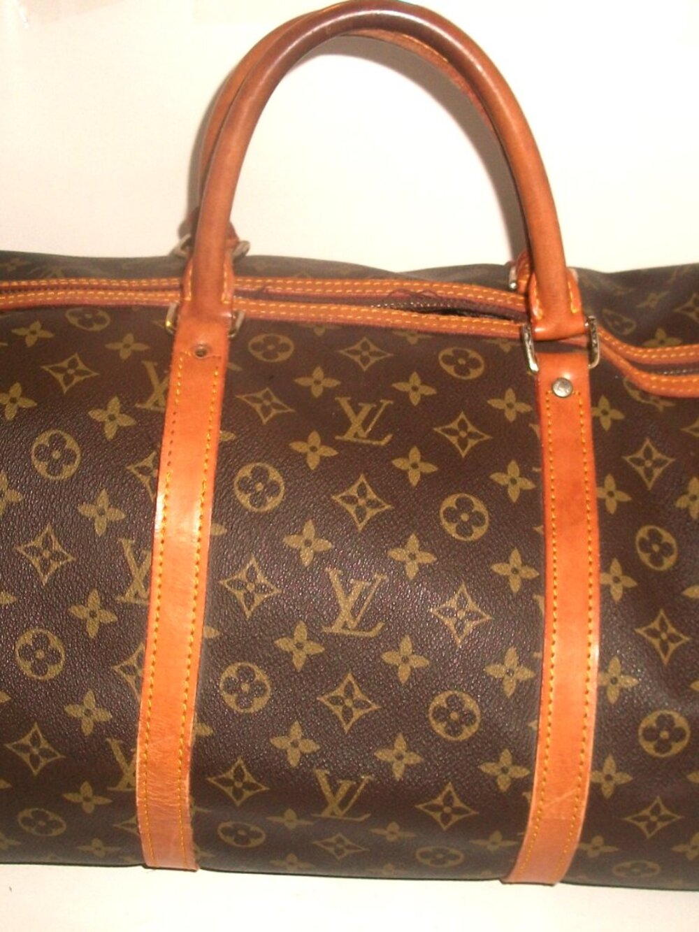 Large Top-Zip Vintage Hand-Held Monogram Duffel w Leather Trim & Handles NOT LV - Picture 12 of 16